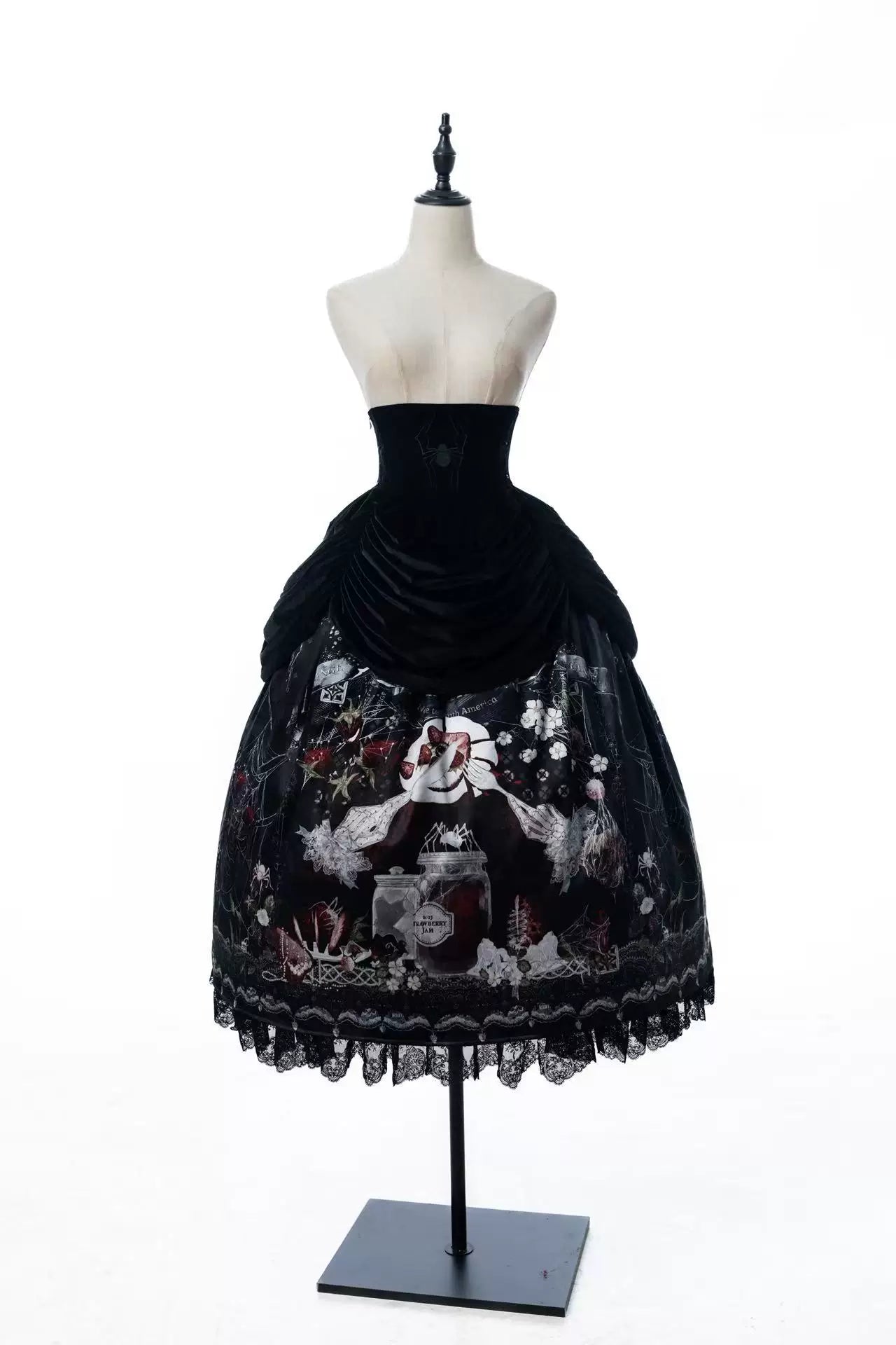 Monster Strawberry Hunt - Gothic Lolita Strawberry Printed Velvet Dress Set (L M S XL XS / Pre-order) 45737:859853