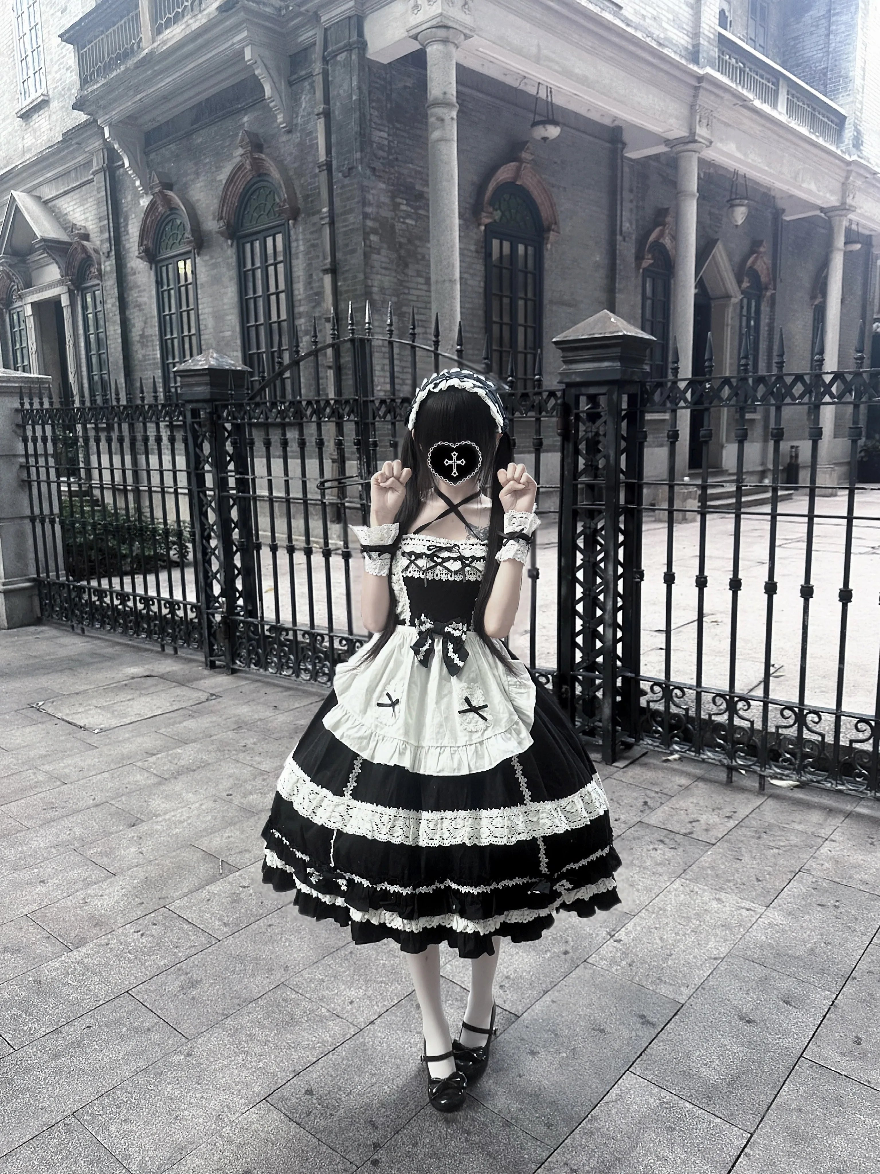 First Generation Doll - Black Old School Lolita Halter JSK Dress with Lace