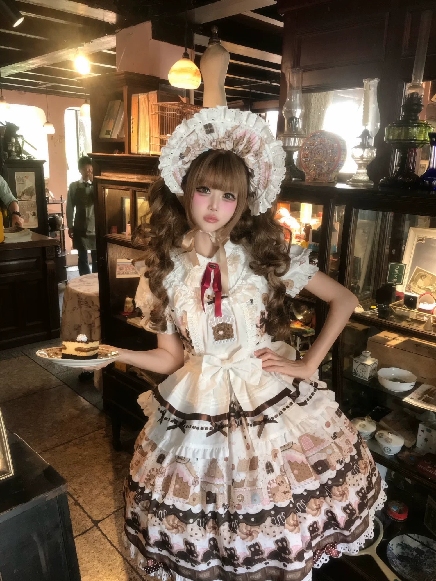 Bunny Gingerbread House - Kawaii Lolita Printed OP Dress with Bows 45275:843172