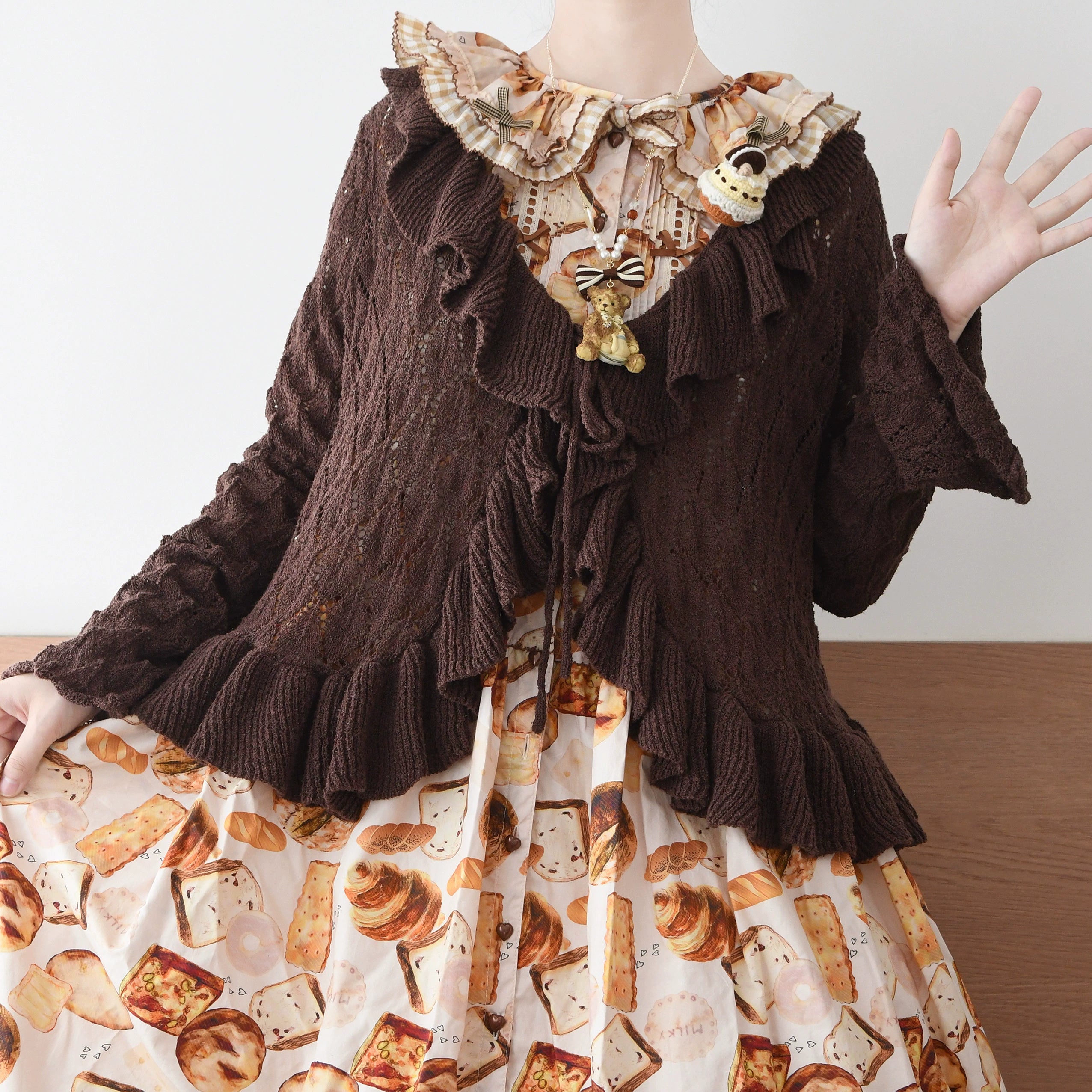 Sunset Bouquet - Elegant Lolita Cardigan, Flounce Hem