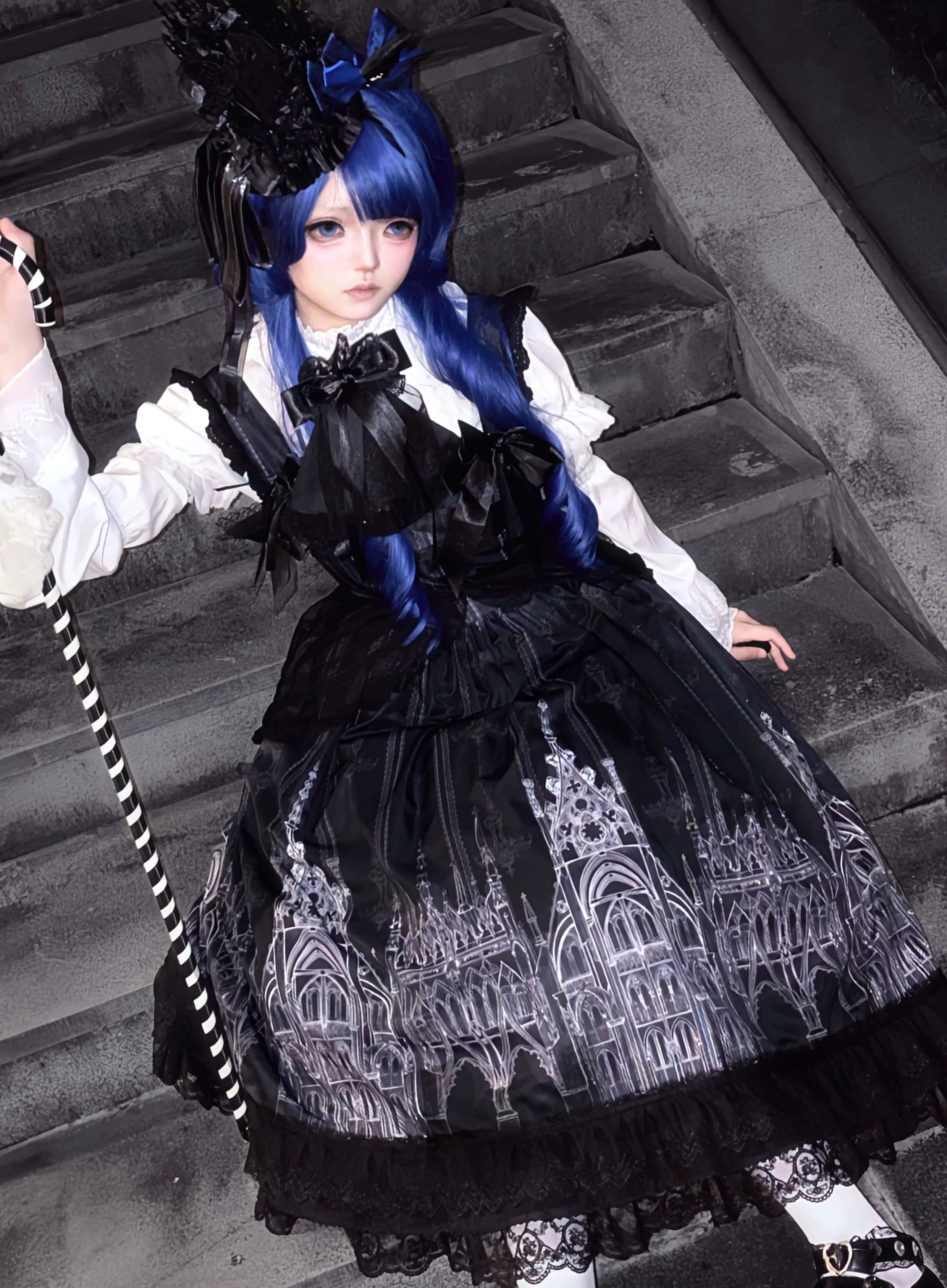 Silent Spire - Gothic Lolita Cathedral Print JSK & OP Dress Set, Side Pockets 45921:868097