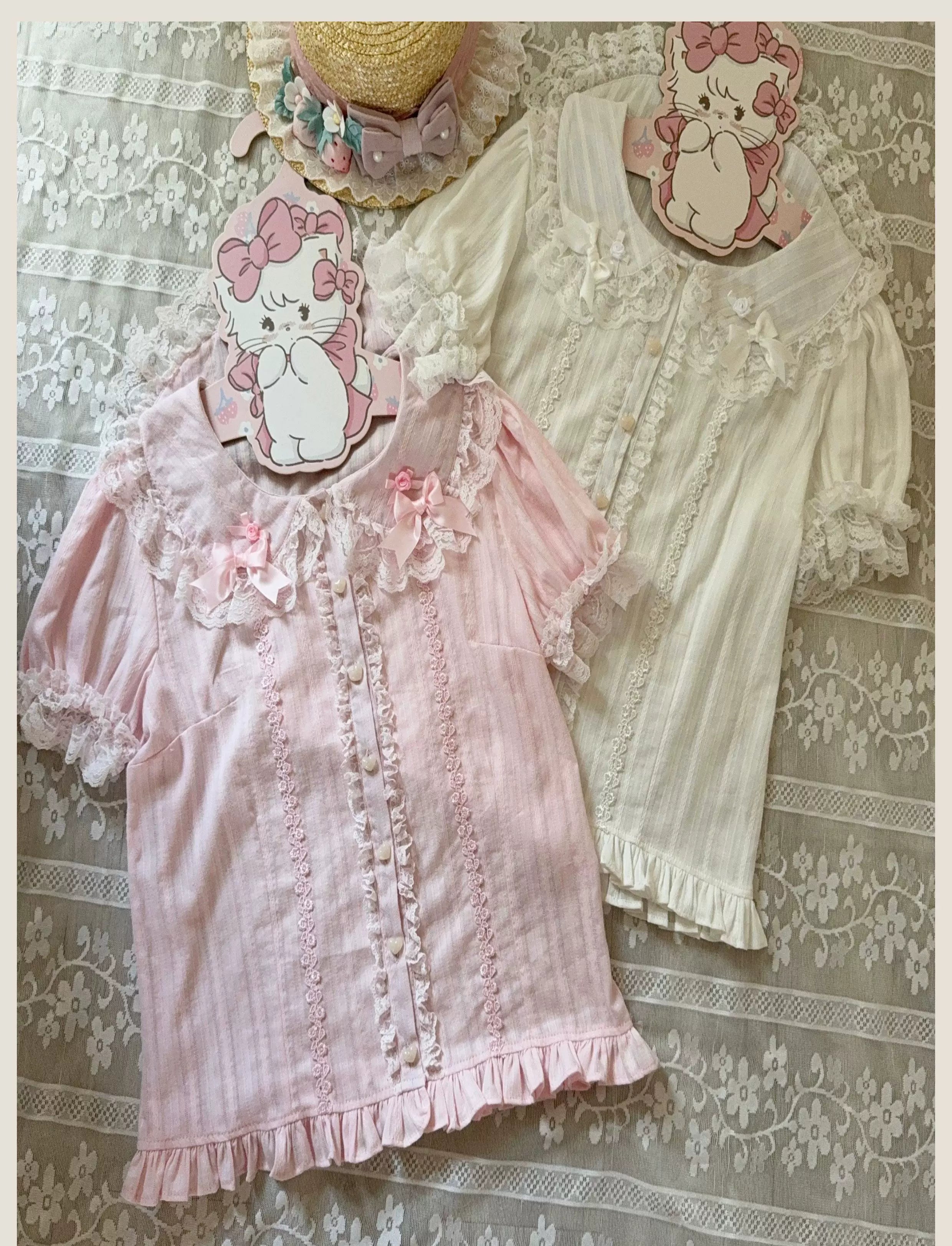 Old School Lolita Peter Pan Collar Blouse with Lace 45504:851219