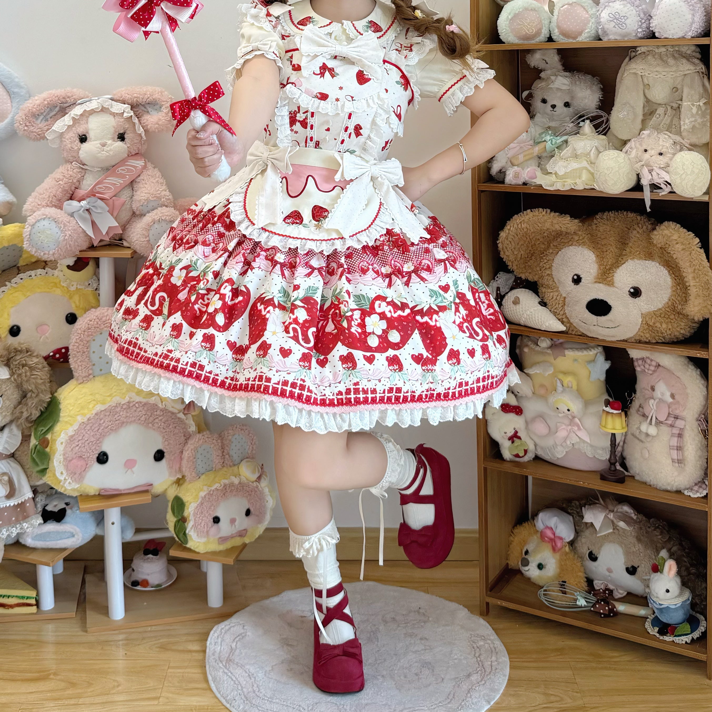 Berry Sweet Dream - Plus Size Sweet Lolita JSK and OP Dress, Strawberry Print 45378:850959