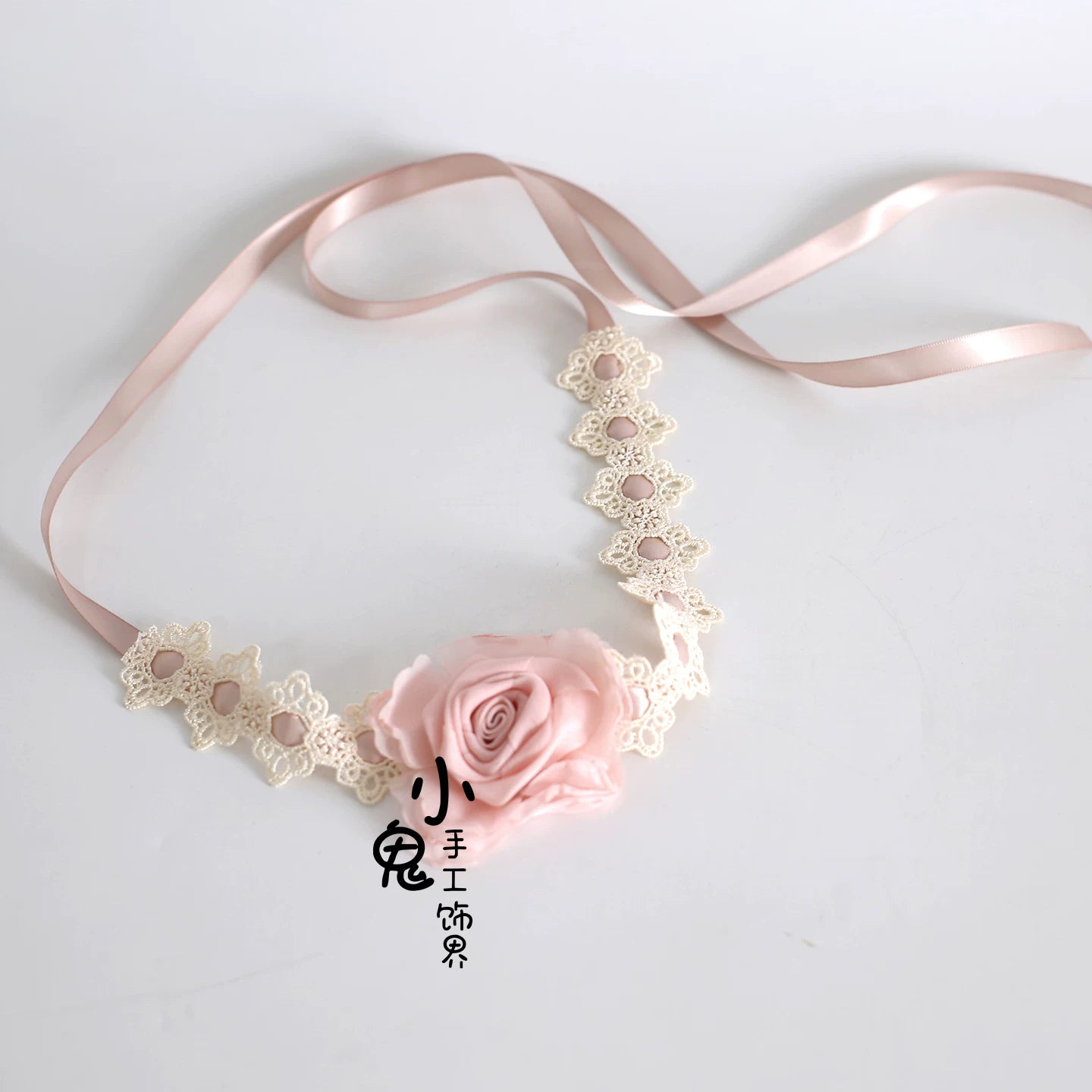 Elegant Champagne Lolita Headdress, Floral & Bows Pink Floral Choker Only