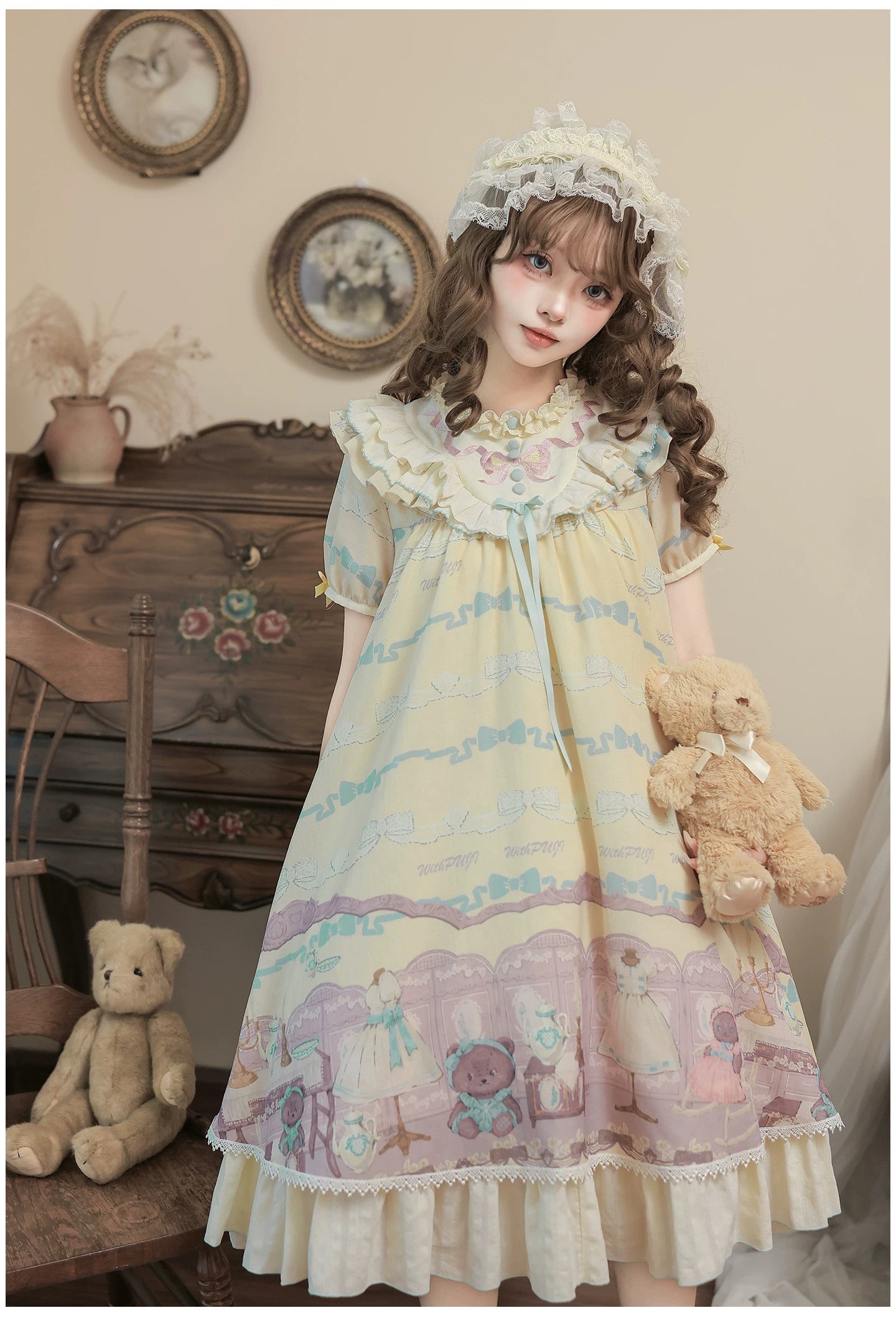 Brown Dollhouse SP - Kawaii Lolita Dollhouse Printed OP Dress with Embroidery 45551:855795