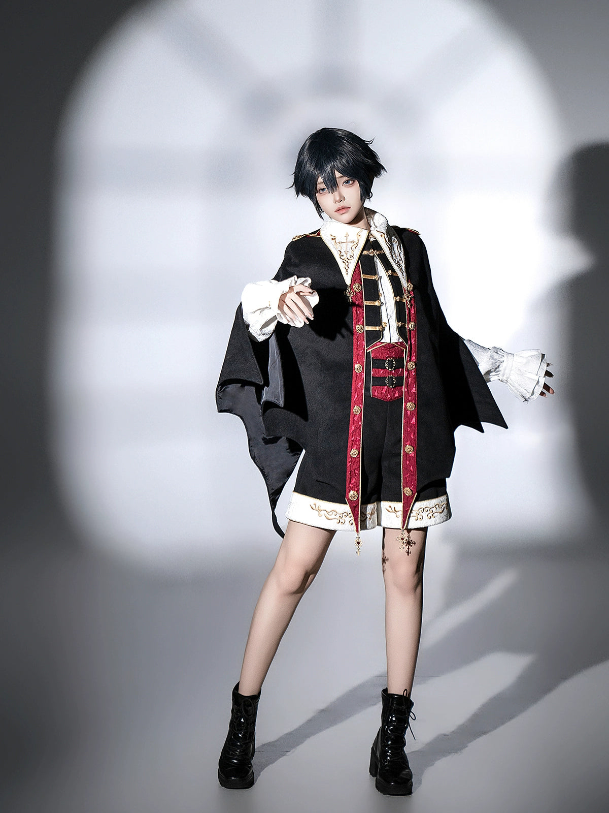 Your Princess - Vampire Youth - Ouji Lolita Bat Shaped Cape Set, Gold Embroidery & Red Accents 44054:795367