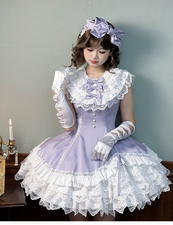 Alice Girl~Arrogant Miss~Sweet Lolita Jumper Dress with Tiered Lace Dress 41484:699428