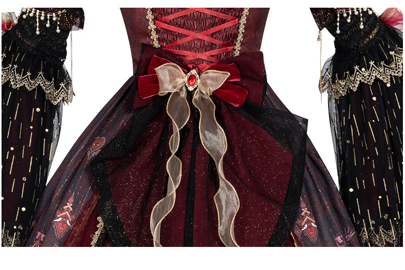 YingLuoFu - Black Red Retro Palace Elgant Classical Lolita JSK