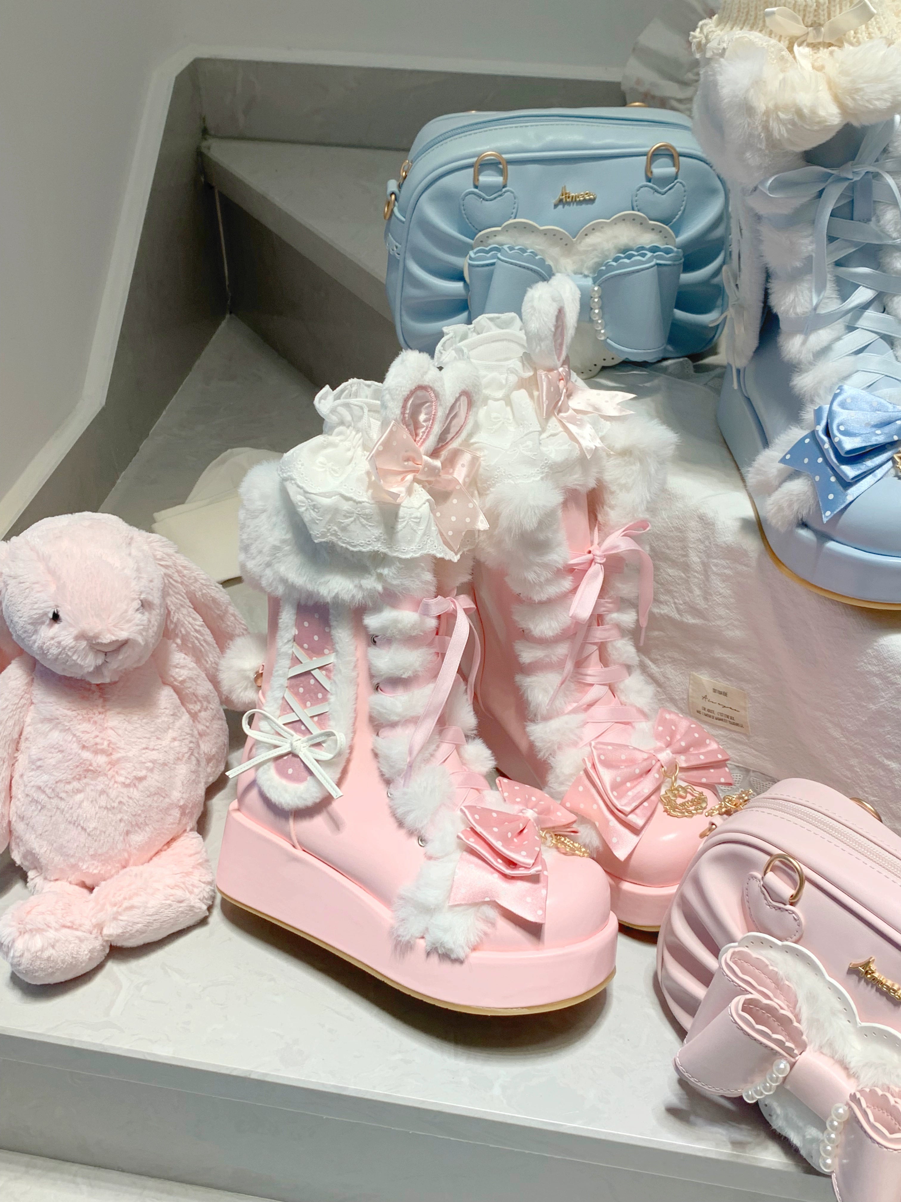 Aimee - Cherry Snow Bunny Ears - Winter Sweet Lolita Boots, Bunny Ears 44050:793566