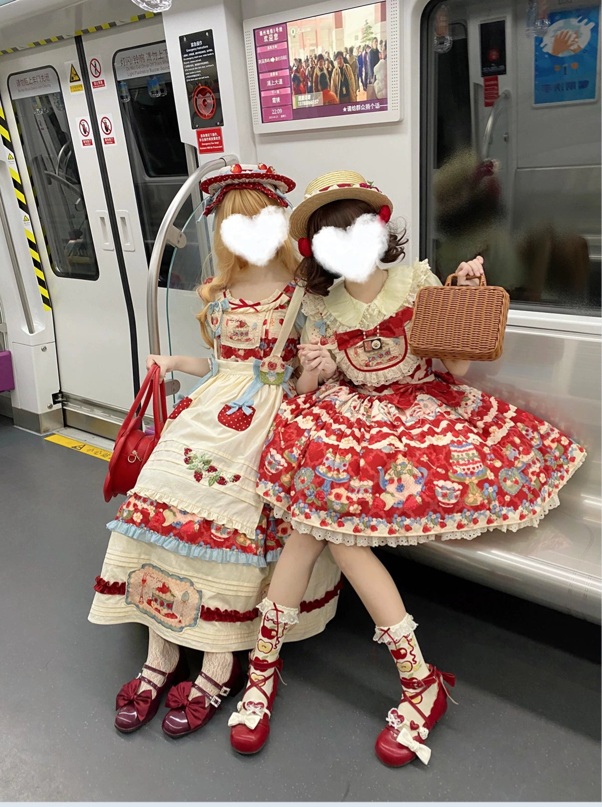 Rose Whispers - Strawberry Tata - Sweet Lolita Dress Suit With Strawberry Cake Print