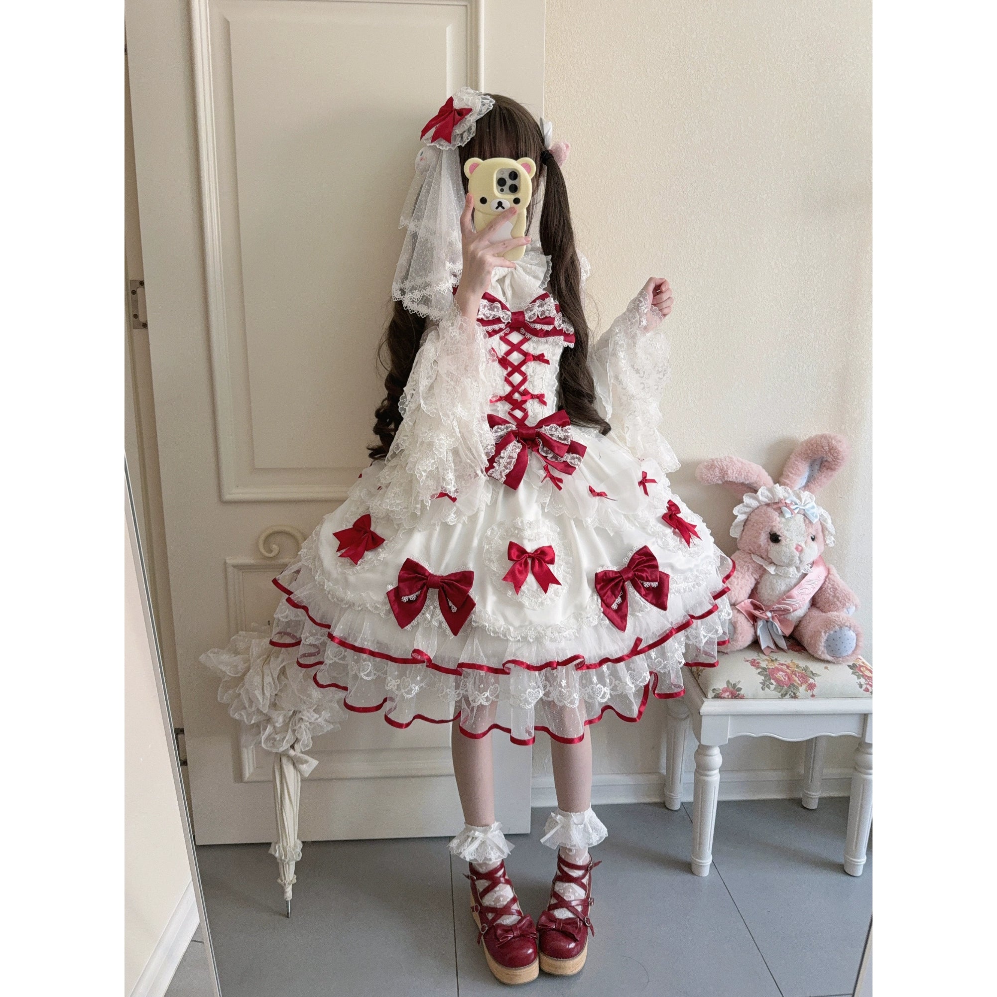Sugar Girl - Velvet Sweetheart - Doll-like Sweet Lolita Jumper Dress, Bow Accents 44021:792756