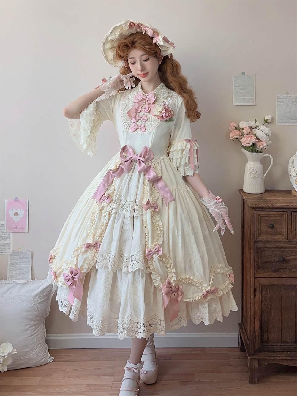 Miss Point~Lilyka Garden~Classic Lolita OP Dress Set Elegant Floral Wall Princess Sleeve 38832:606452