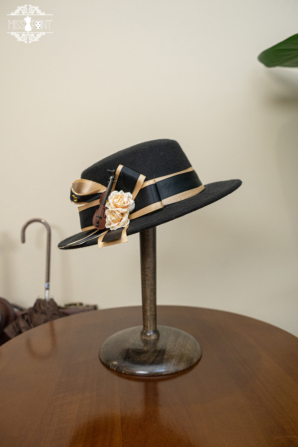 Miss Point - Elegant Lolita Top Hat - Golden Movement Lolita Hat Black large hat - black bow tie