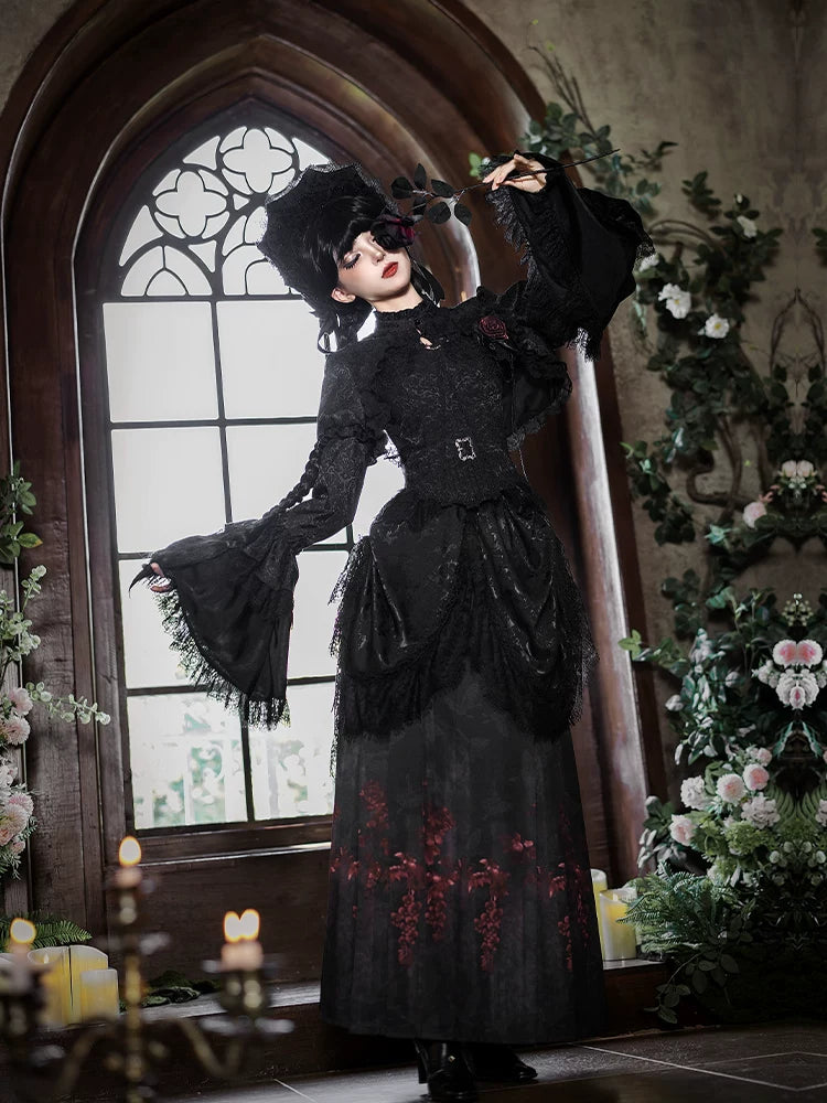 Under the Hanging Moon - Black Gothic Lolita SK Set, Modified Mamian Skirt