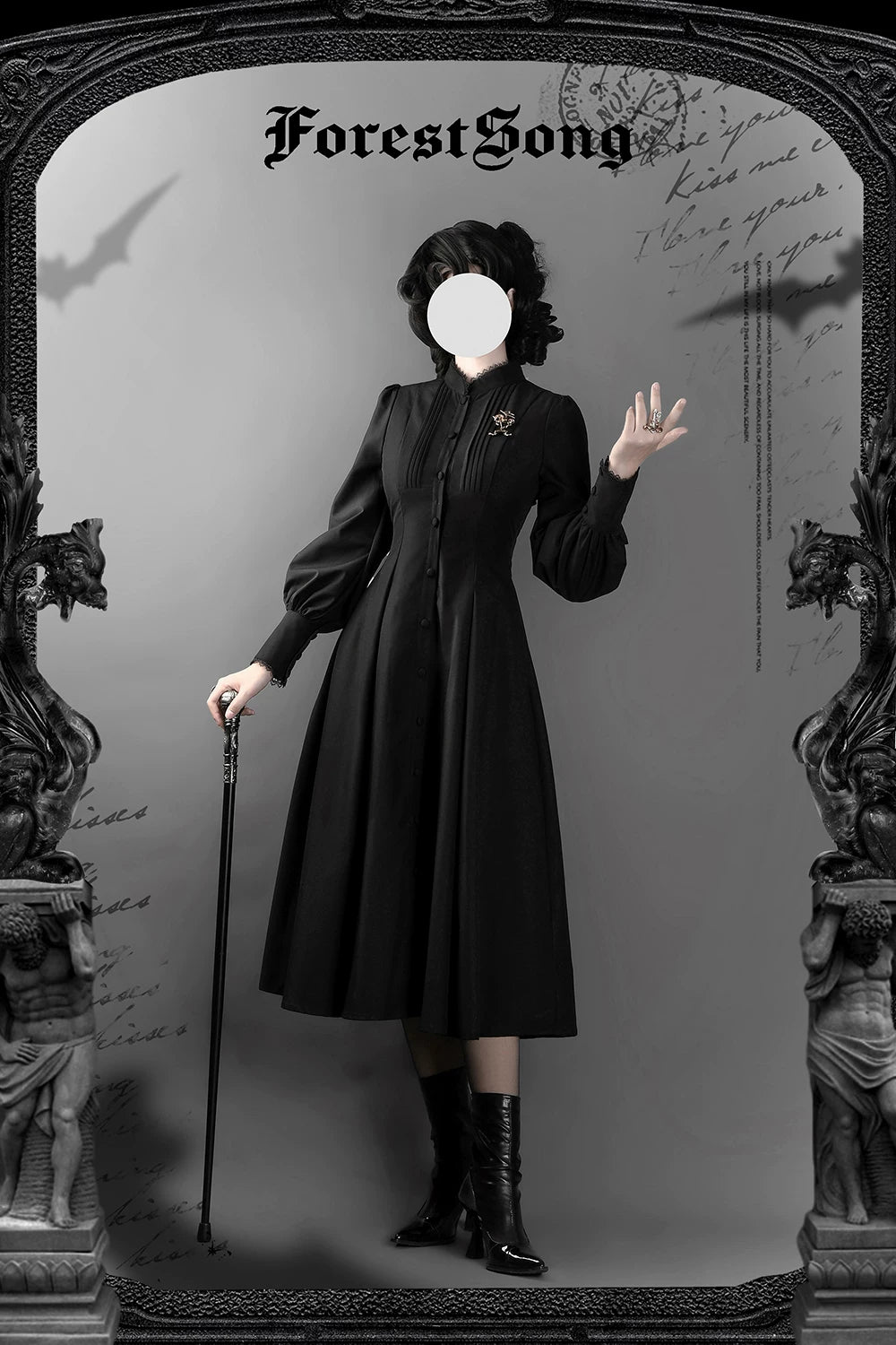 Astrea - Black Classic Lolita Long OP Dress, Side Pockets