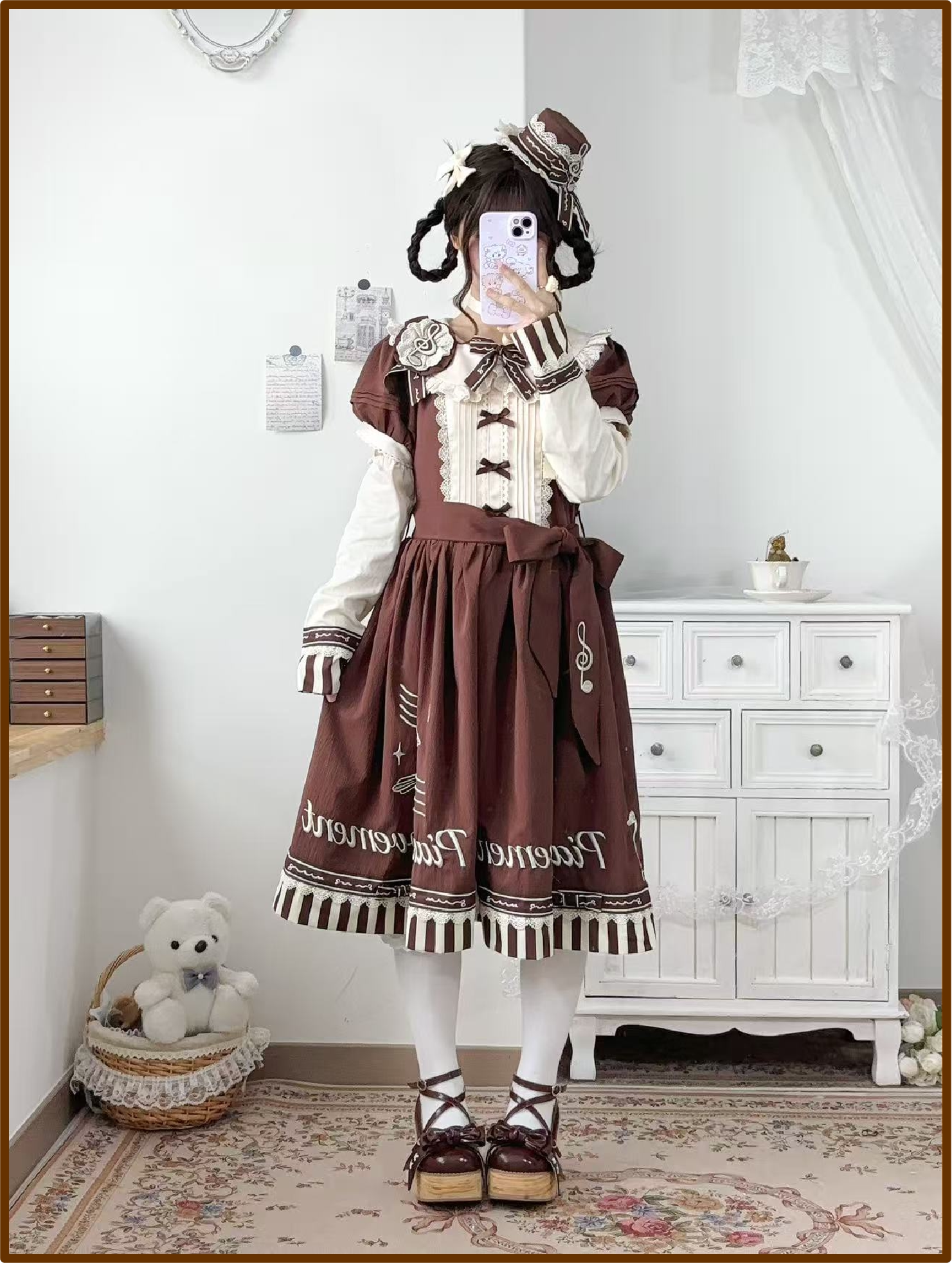 Birdsong Melody - Piano-themed Old School Lolita OP Dress, Side Pockets (2XL L M S XL) 45818:863222