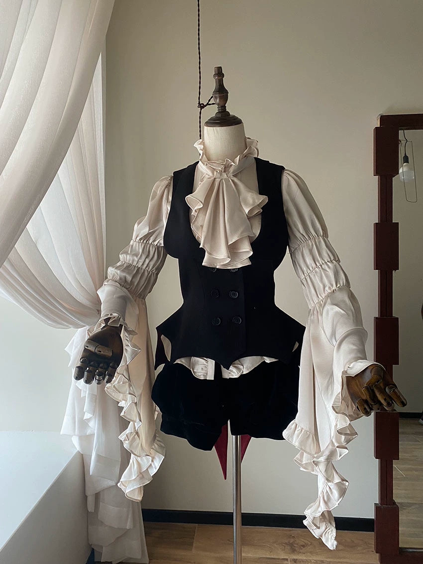 FlowerFairyDaily - Final Nocturne - Black Gothic Lolita Vest, Bat-Wing Shape