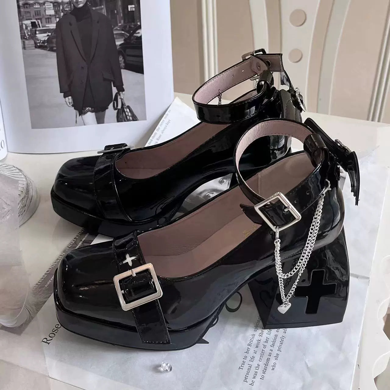 Bingo Lulu - Late Century Sweetheart - Punk Lolita High Heels Mary Jane Lolita Shoes 34 Black