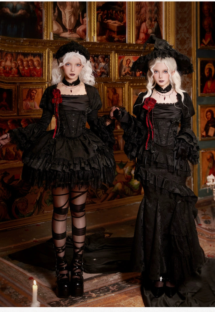 With PUJI - Letter and Poetry · Twilight - Black Gothic Lolita Skirt Set, Witch-Inspired 43525:778326