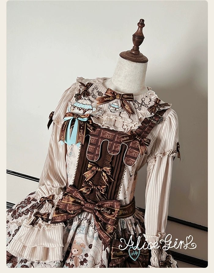 Alice Girl - Bear Chocolate Bar - Kawaii Lolita JSK & Salopette Dress 43851:787057