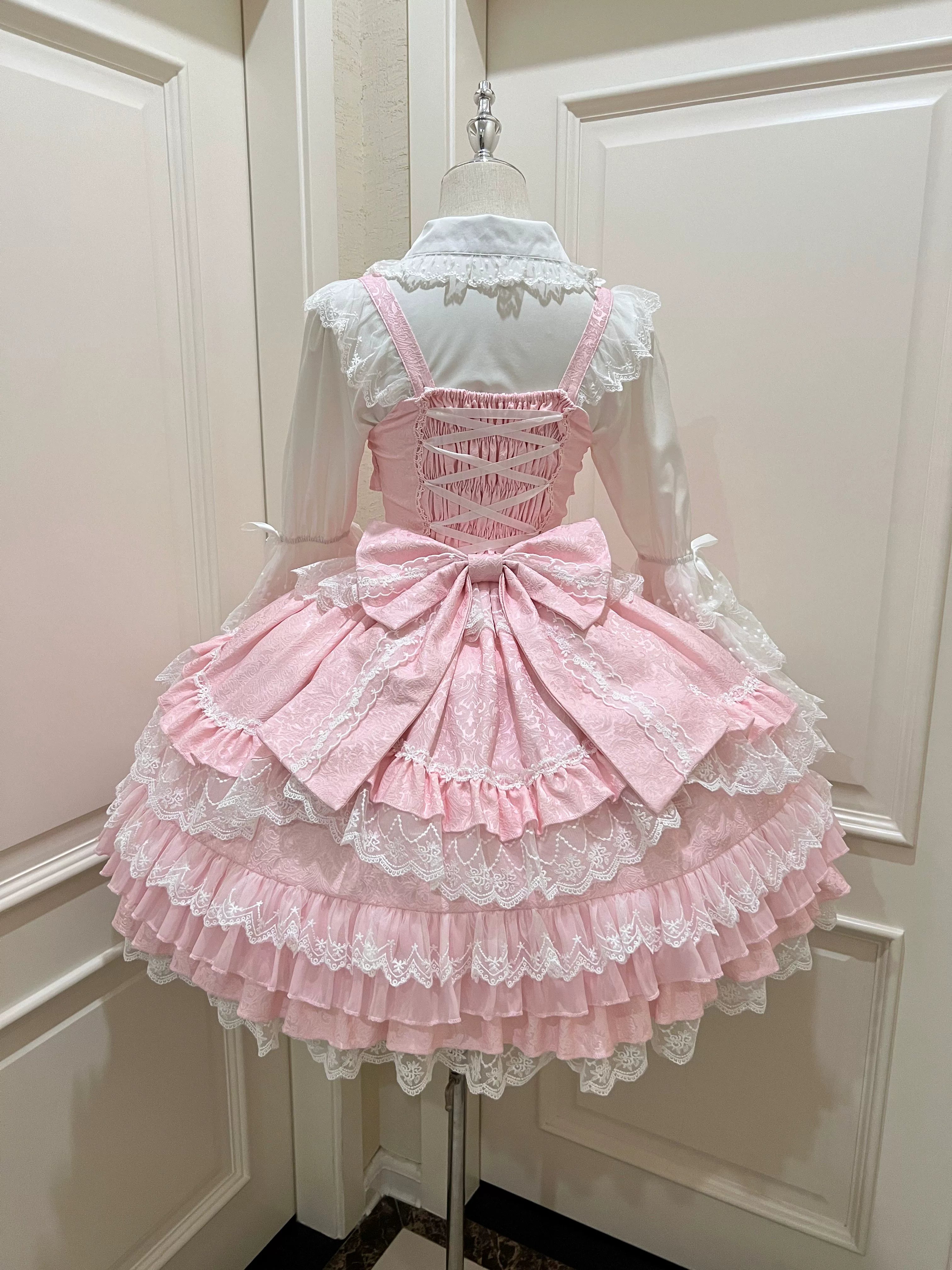 Sugar Girl - Flower Ode - Doll-like Sweet Lolita Jumper Dress Pink JSK + Bow Trailing S