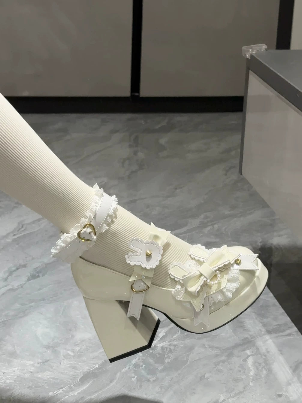 Sweet Bunny Tea Party - Sweet Lolita Chunky Heels Shoes, Bunny-ear Bow Decoration 44839:825387