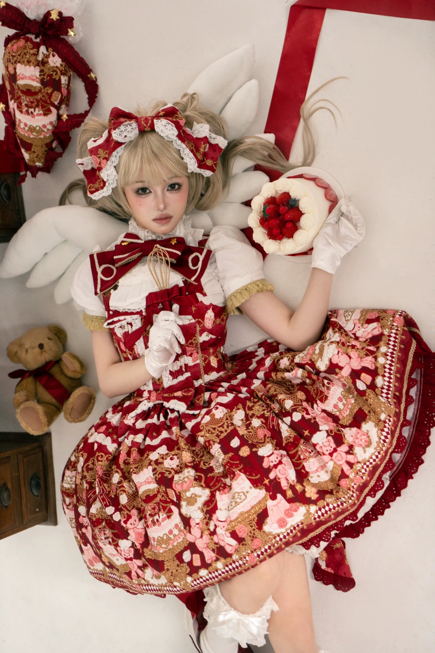 Sugar Festivaly - Kawaii Lolita JSK Dress, Cake & Bear Print 44540:811818