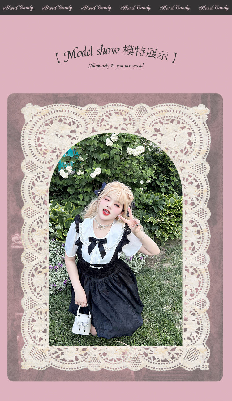 Yingtang - Plus Size Lolita Dress Set Short Sleeve Shirt