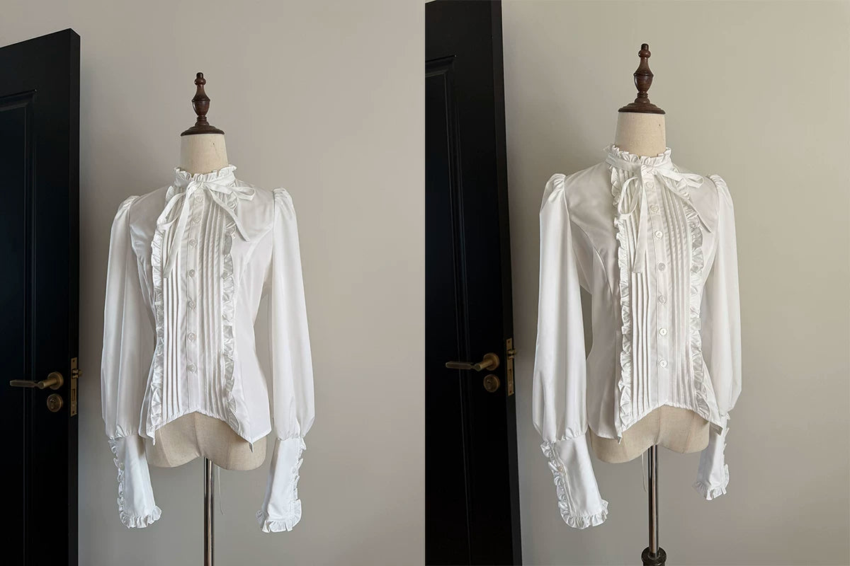 Misty Night Bell - Gothic Lolita Long Sleeve Blouse, Pintuck Placket