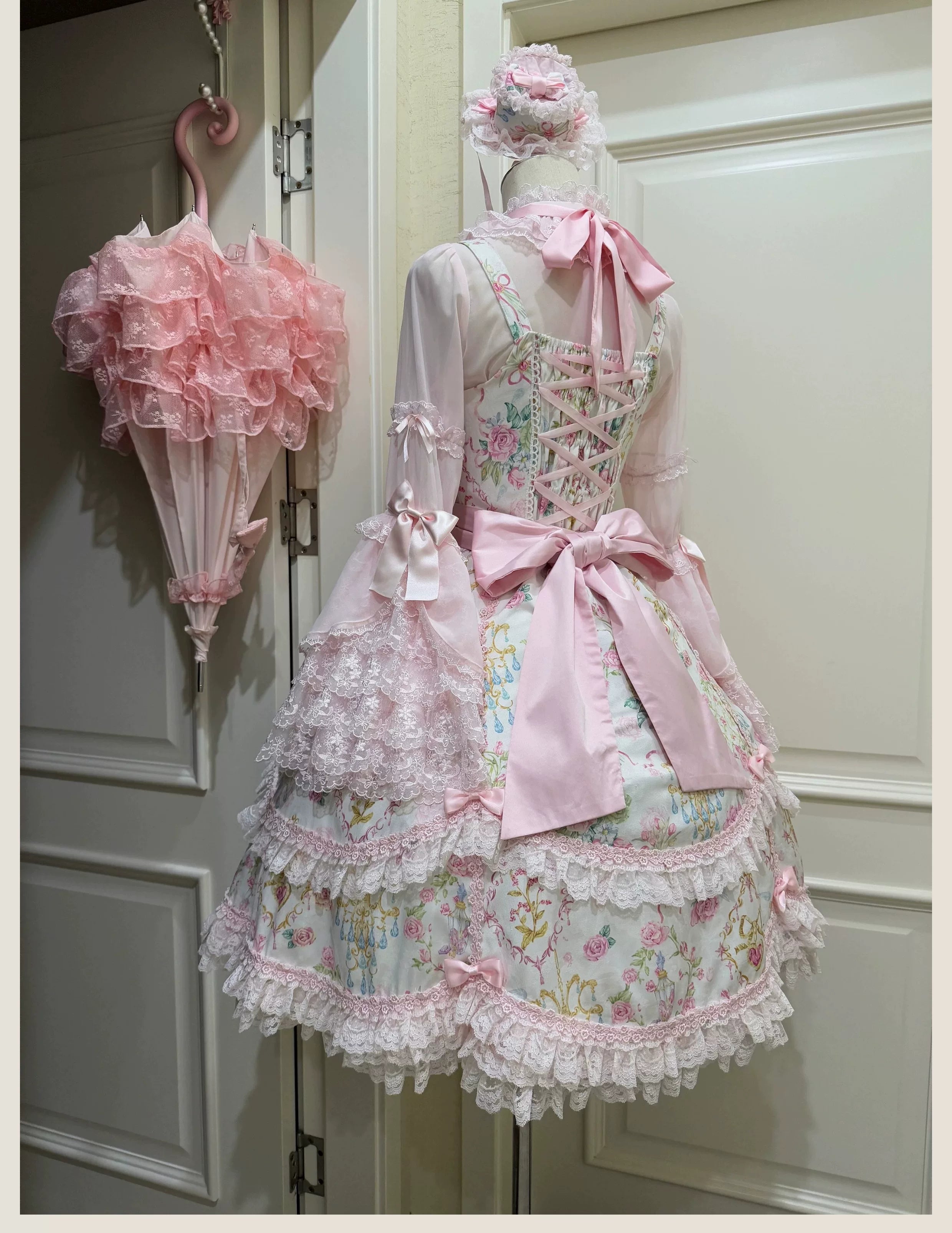 Spring 2025 - Floral Old School Lolita JSK Dress, Lace Trims