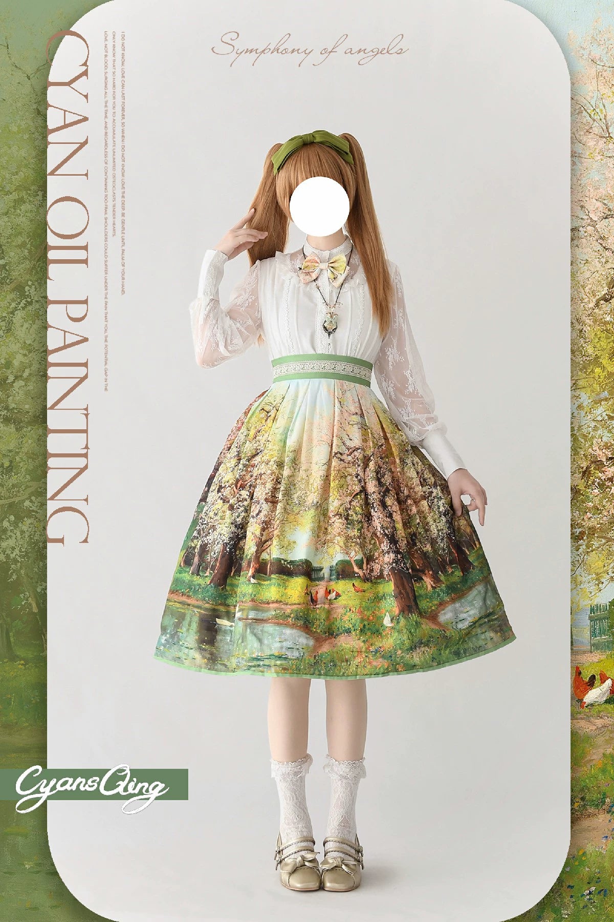 Cyan Lolita - Oil Painting Collection - Elegant Lolita Skirt Printed SK Spring (77cm) S