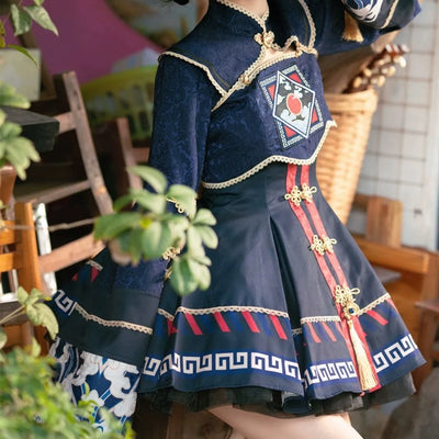 (BFM)Sakurahime~Little Zombie~Zombie Lolita Jumper Dress Cute Lolita Coat Set XS JSK long version-navy blue color 