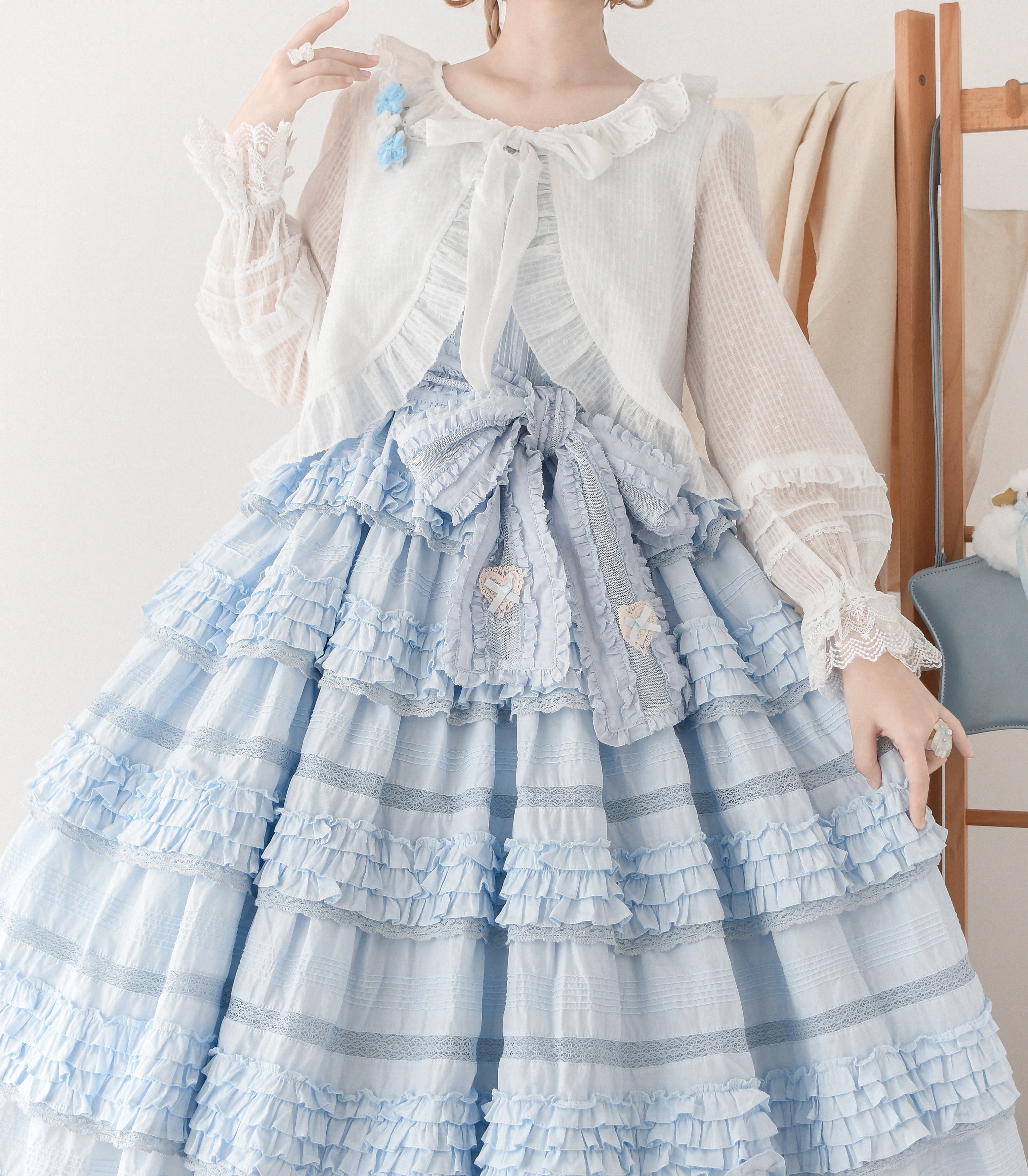 DMFS Lolita - Sweet Lolita Light Cardigan White Apricot Summer Cover-Up