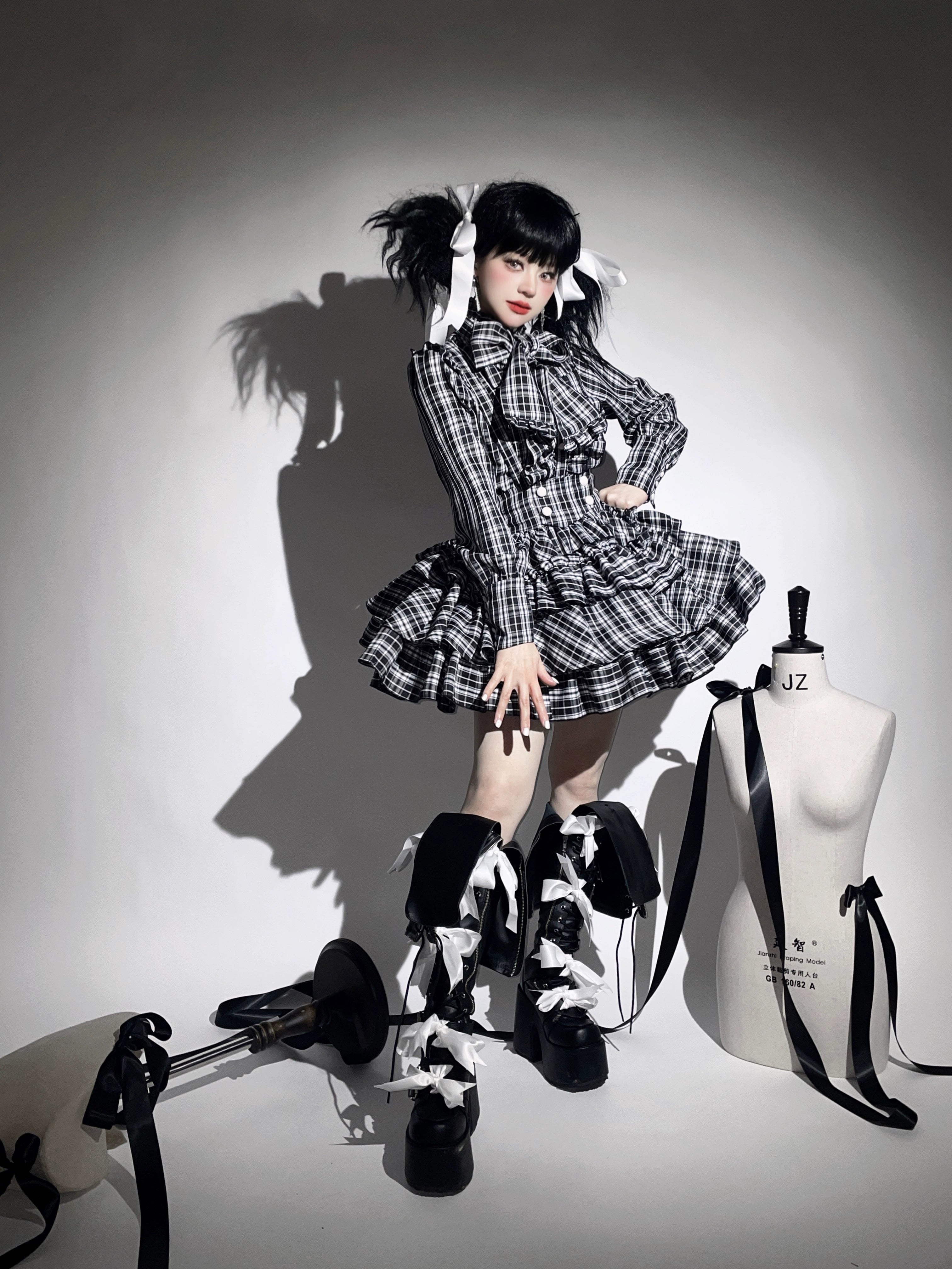 Humanoid Gift Box - Plaid Gothic Lolita Blouse & SK 44028:797533