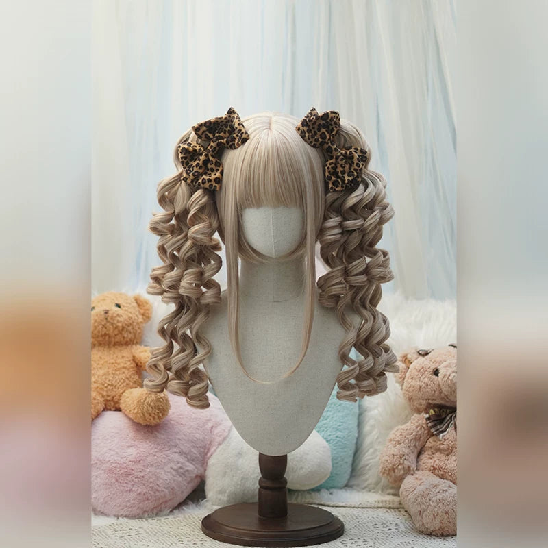 Old School Lolita See-through Bangs Wig, Curly Ponytails