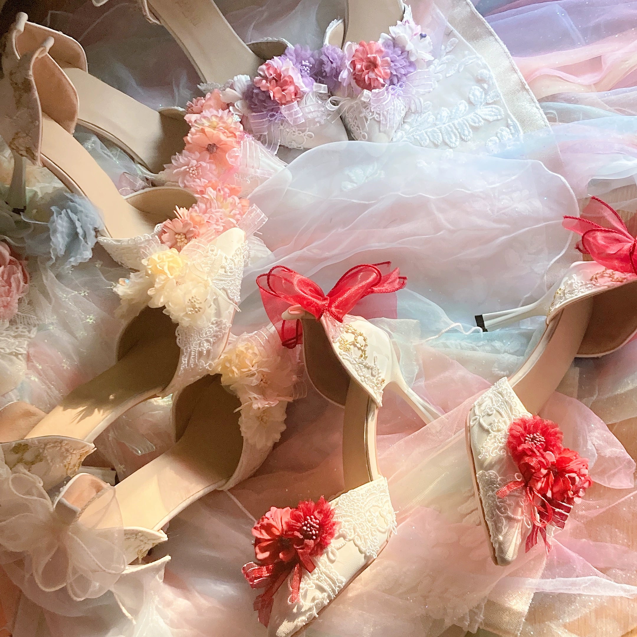 Sky Rabbit - Hanami Season - Wedding Lolita Heel Shoes with Floral Decoration