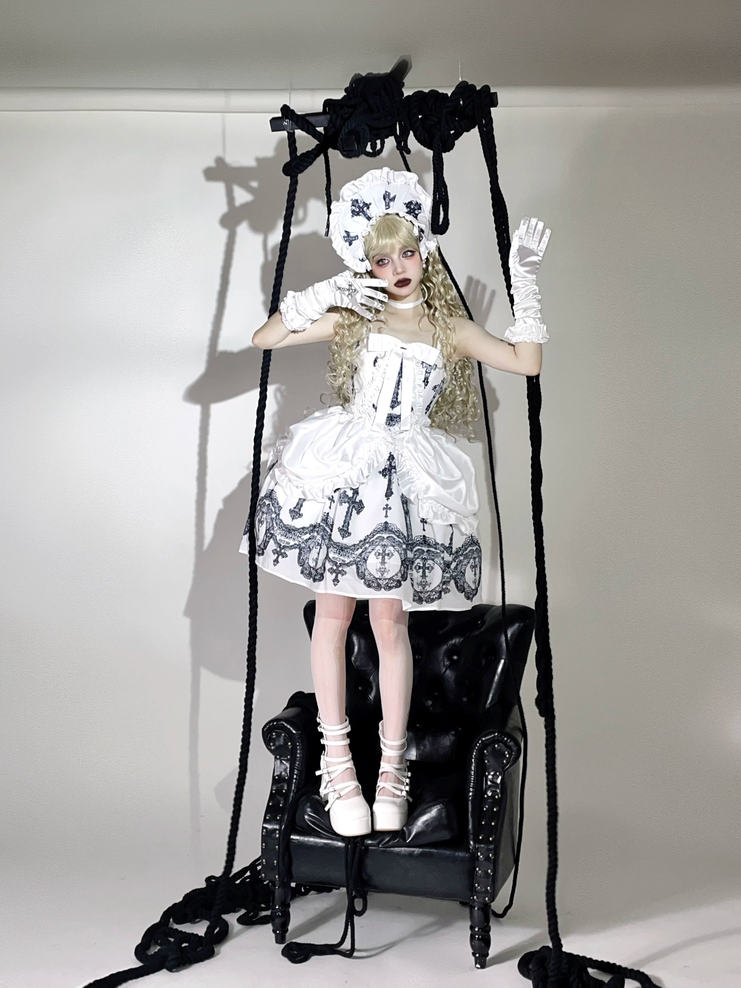 Lace Cross - Gorgeous Gothic Lolita JSK Dress, Hime Sleeve Bolero