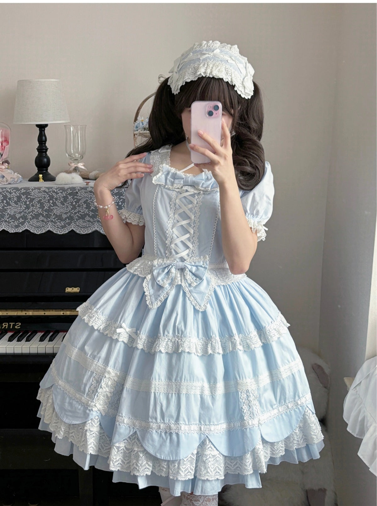 AerialCat~Cream Petals~Old School Lolita OP Tiered Ruffles Cotton Dress 42762:752771