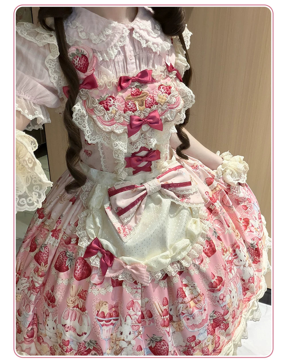 Bavarois Dessert Bunny - Sweet Lolita Strawberry Print JSK Dress 45546:855005