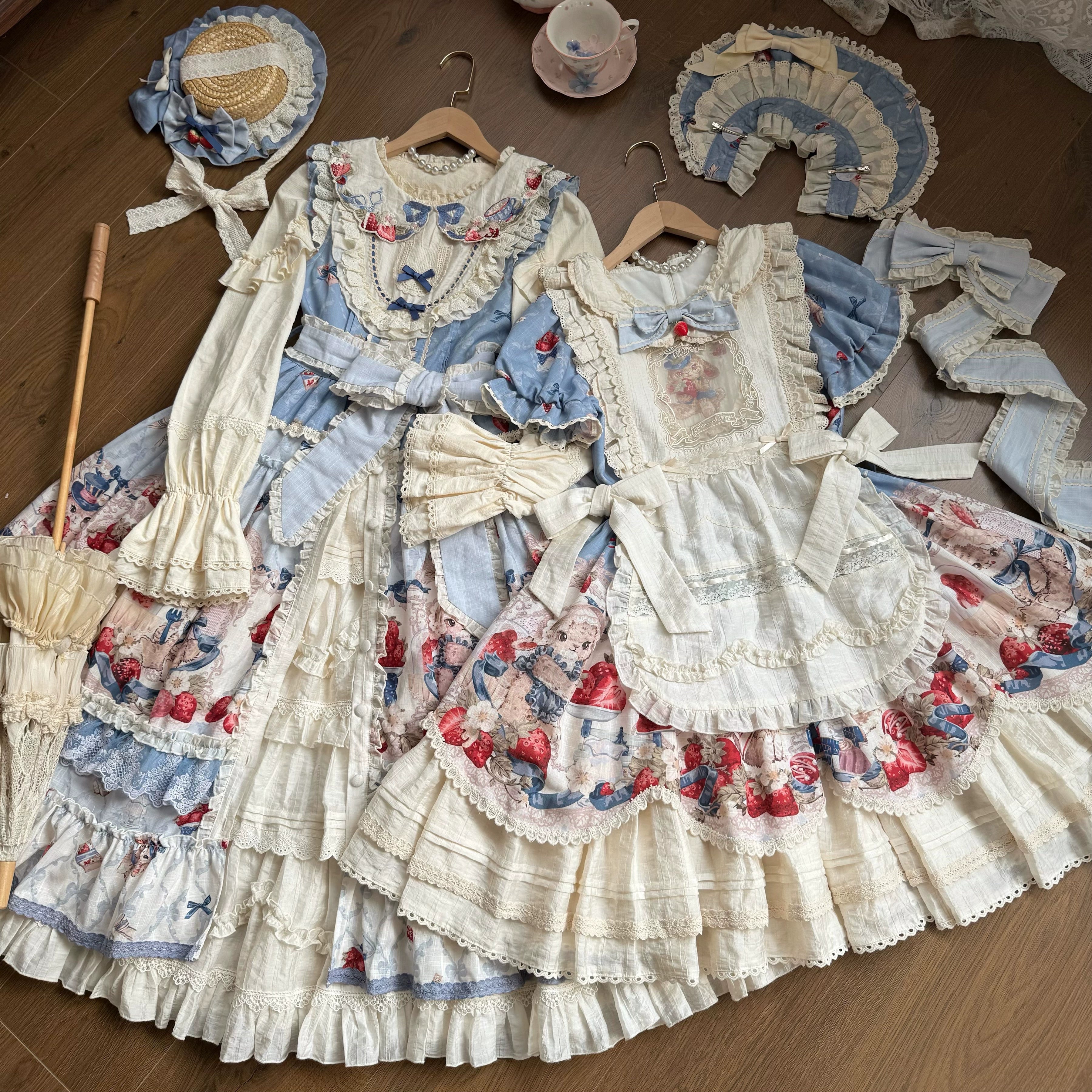 Honey Machine - Sweetheart Rabbit Berry - Country Lolita Ivory Blouse, Underskirt & Apron 44138:796240