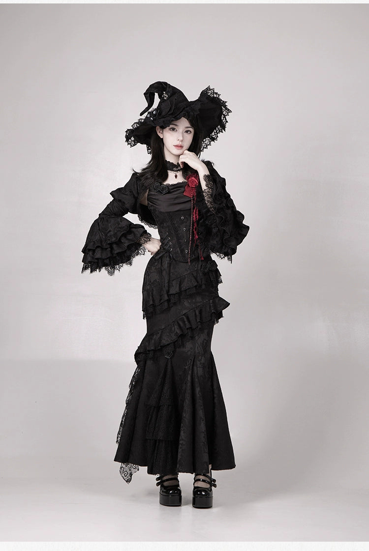 With PUJI - Letter and Poetry · Twilight - Black Gothic Lolita Skirt Set, Witch-Inspired 43525:778347