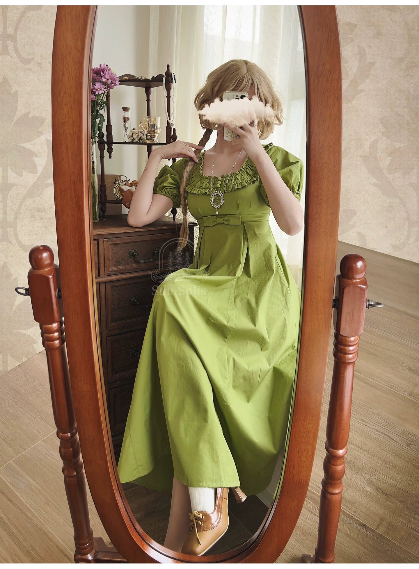 Morning Forest - Cotton Empire Waist OP Dress with Built-in Bra Pads