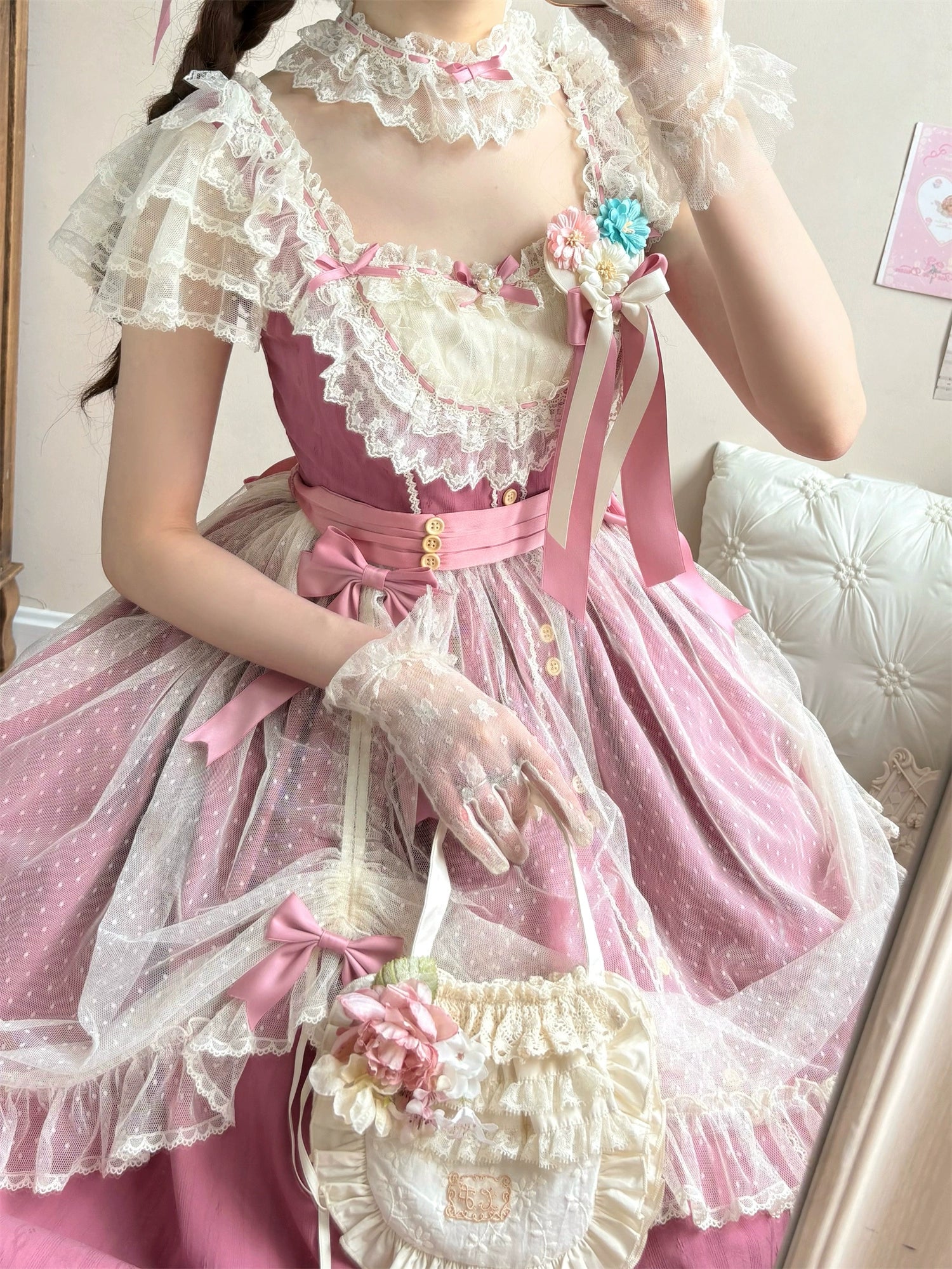 Uncle's Workshop - Fluttering Cherry Spring Strings - Cotton Sweet Lolita JSK Dress 42196:776706