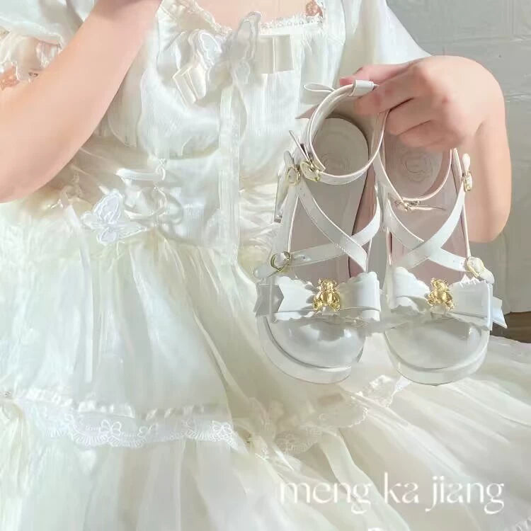 Meng Ka Jiang - Dreamy Bear - Sweet Lolita Shoes, Transparent Heel With Embedded Bear
