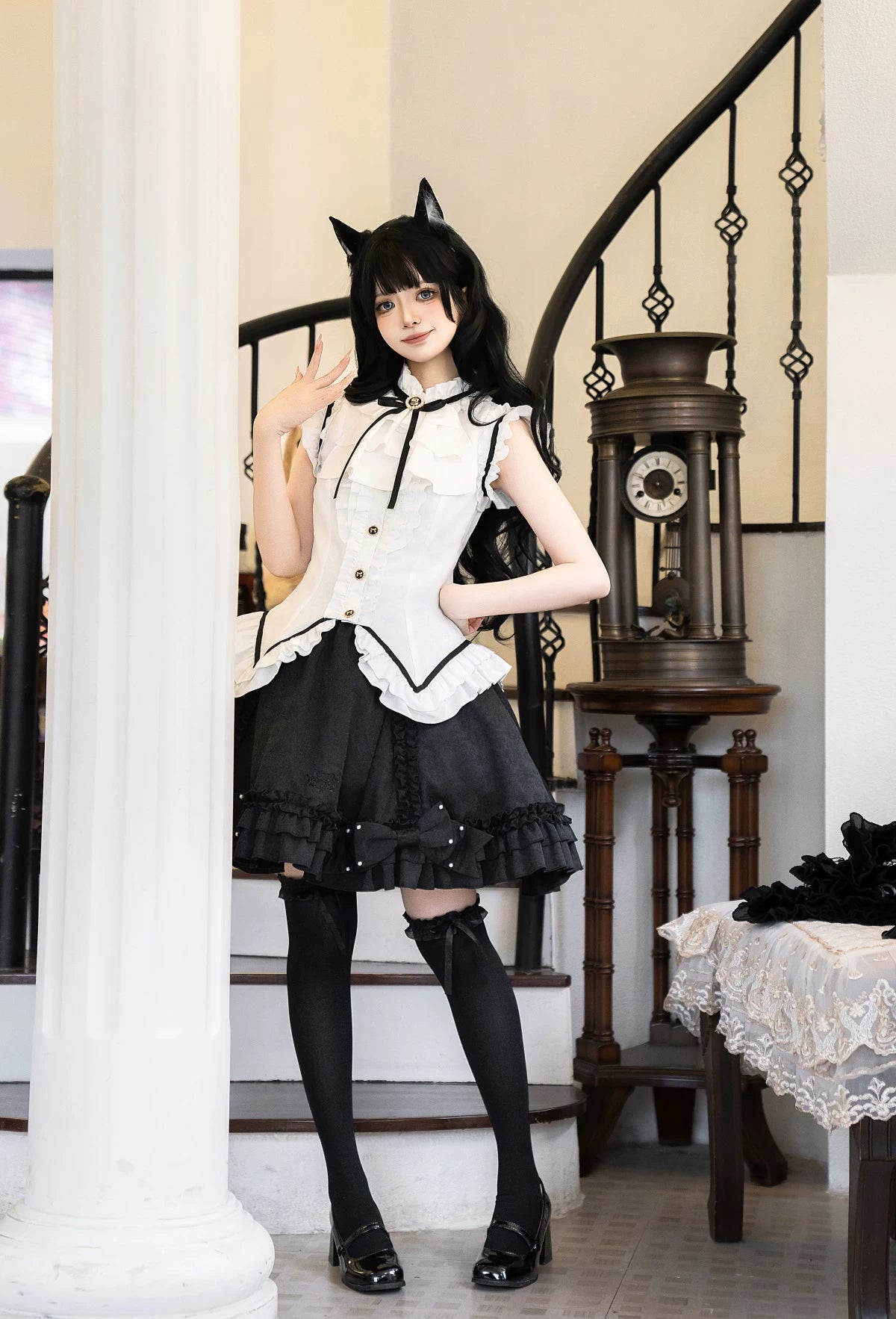 Miss Black Cat - Gothic Maid Lolita Skirt Set, Slim Fit 44962:829857