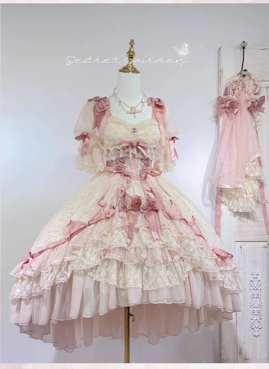 MieYe - Diana Rose - Bridal Lolita Dress Short Wedding OP with Accessories 41638:708636