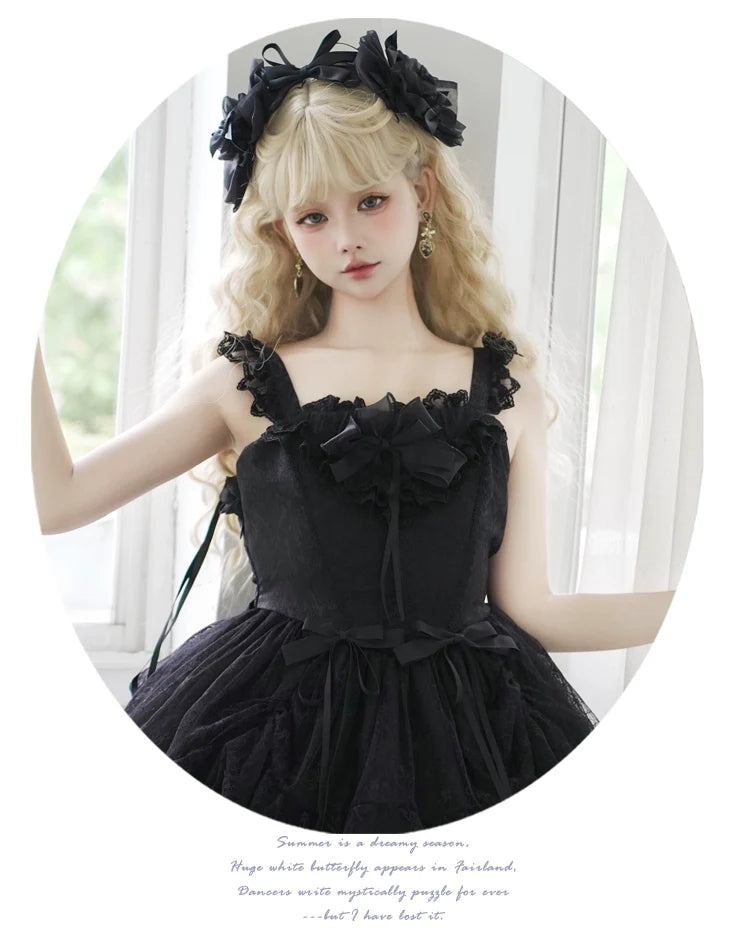 Eieyomi - Iris Love - Elegant Black Lolita JSK Dress, Short Sleeve 44383:806052