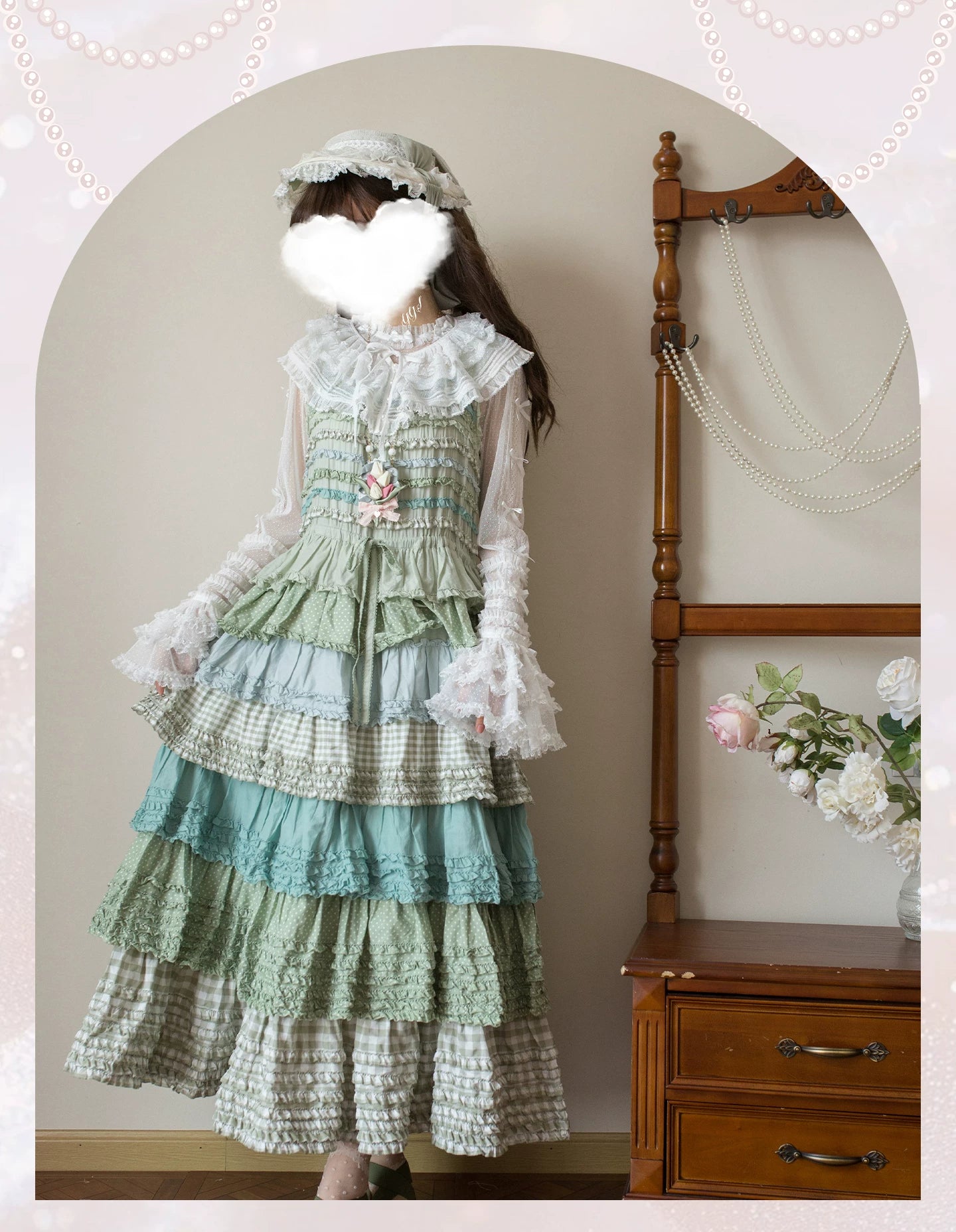 Vernal Feast - Polka Dot Lolita Blouse, Ruffled False Collar