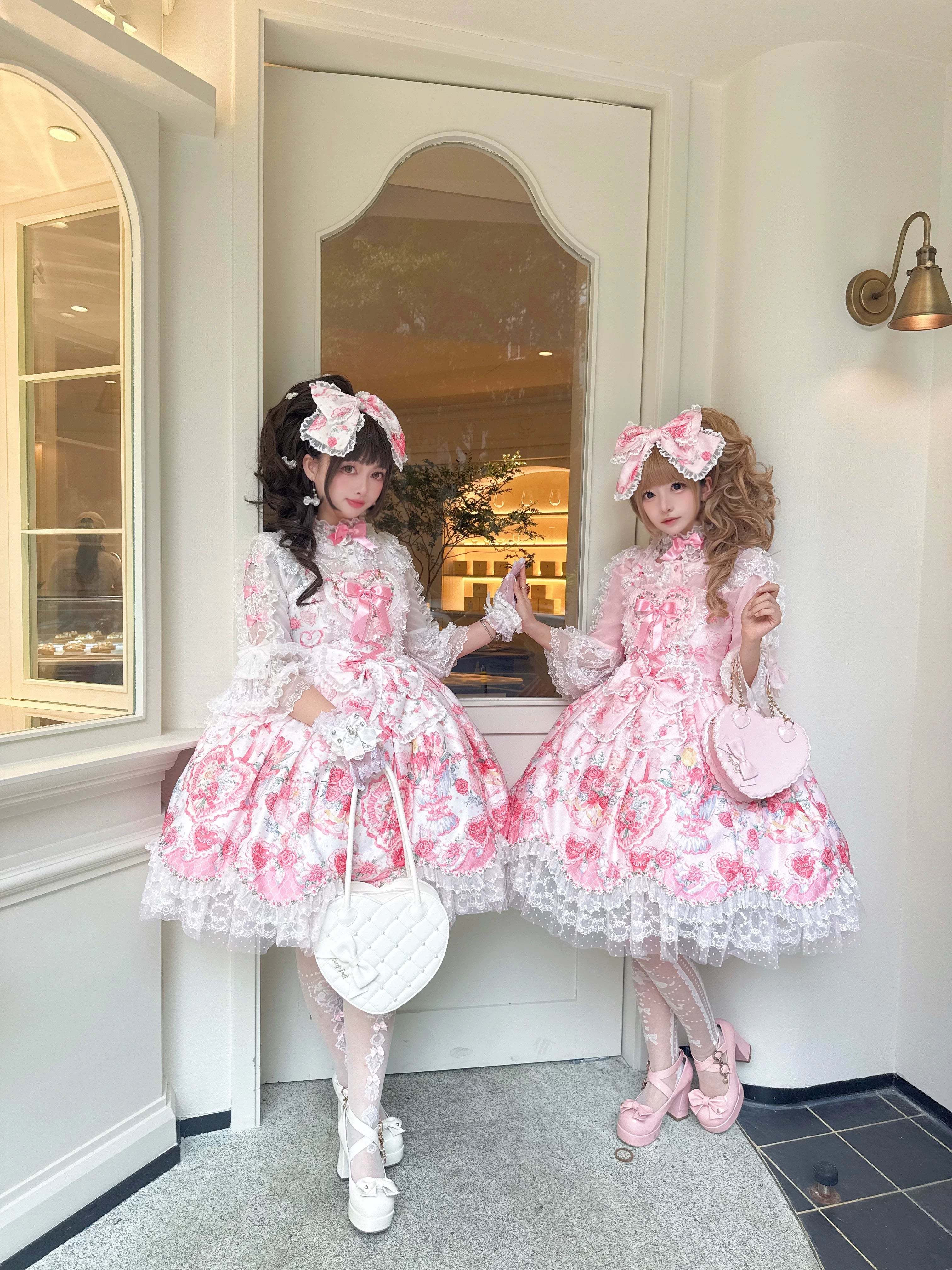 Valentine Bouquet - Old School Lolita Bouquet Printed JSK Dress with Bows 45553:852624