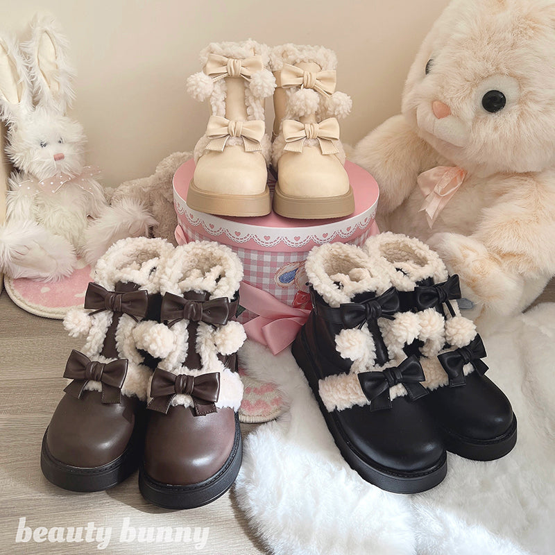 Winter Cute Lolita Shoes Short Snow Boots Round Toe – 42Lolita